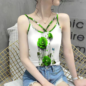 Áo Ba Lỗ in Họa Tiết Mùa Hè Cao Cấp Không Tay Dành Cho Nữ Áo Lót Áo Khoác Ngoài Che Bụng Dây Đeo Vai Áo Vest