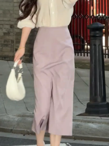 MANMI | Slim High Waist Light Purple Straight Skirt