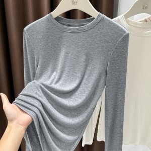 Womens Slim Fit Long Sleeve round Neck T-Shirt Base Shirt Soft Elastic Skin Mask Autumn New Style Korean Style Home Daily Wear