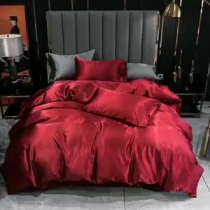 Luxury Silky Satin 5In1 Bedding Set *Quilt Cover *Fitted Bedsheet*2 pillowcases*1 Bolster Case 12 colors single super single queen king sizes