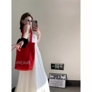K-style Ins Style Letter Canvas Bag 2024 New Arrival Minimalist Color Printed Shoulder Bag Large Capacity Totes