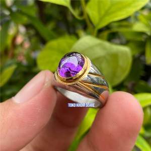 CINCIN BATU AKIK KECUBUNG UNGU ASLI SUPER MEWAH MINIMALIS