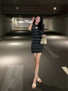 VKSOD | Summer New Womens Round Neck Striped Dress Slim Fit Short Skirt Casual Style VKSOd Brand Knitted Fabric Bodycon Dress