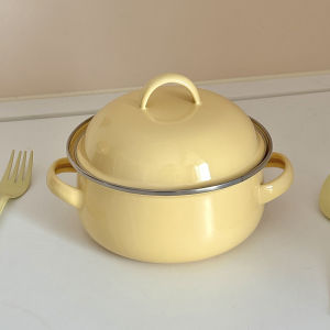 Multifunction Ins-style Yellow Retro Enamel Small Cooking Pot