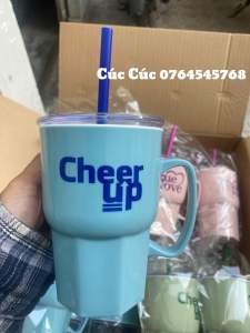 Ly / Ca nhựa tặng kèm ống hút - màu xanh dương