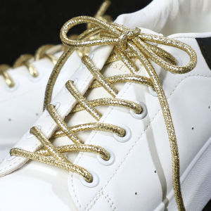 Colorful round Shoelaces Womens Sporty Slip-On Sneakers Shiny Decorative Laces Silver Rose Gold Black White Dad Casual Shoes