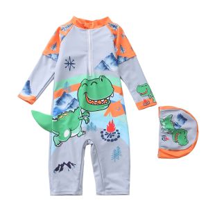 New Arrival Kids Swimsuit Mens One-Piece Long Sleeves Fifth Pants Swimsuit Boys Childrens Surfing Anti-DDoS Swimsuit