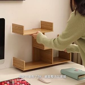 XUXU Bookshelf Desktop Storage Rack Wooden Small Bookcase Bedroom Office Simple Shelf Multi-storey Rak Buku Kecil Rak Storan Desktop 桌面置物架书架