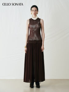 Cello Sonata | Round Neck Waist Shaping Fox Ear Low Rise Long Knit Dress