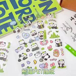 Cute Cartoon Panda Stickers Handbook Transparent PET Stickers Strong Stickiness Waterproof Stickers