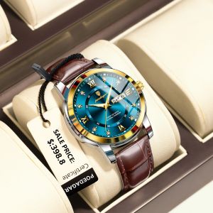 POEDAGAR Business Men Watch Leather Man Clock Waterproof Luminous Date Week Wristwatch Luxury Quartz Watch for Men Original Military Mens Watches