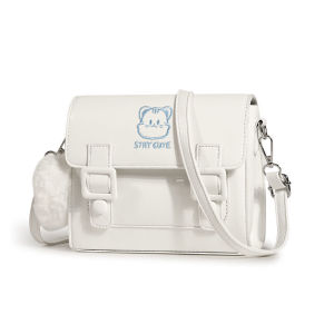 JIVIVIL การ์ตูนแมวเย็บปักถักร้อยผู้หญิงกระเป๋าสะพายข้างกระเป๋าสะพายพร้อมจี้ กระเป๋าสะพายข้าง PU สุดน่ารัก