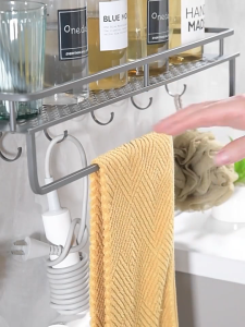 RACK Wall Mounted Spice Rack Bathroom Storage Rack No Punch Kitchen Rack Rak Rempah Rak Dapur