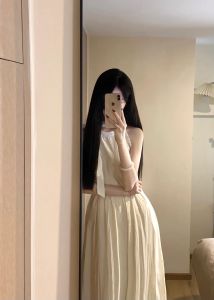 Váy Dài Không Tay Cổ Treo Kiểu Pháp Cho Nữ Mùa Hè Nhỏ Nhắn Thanh Lịch Váy Dài Ôm Eo Thon Gọn Ngọt Ngào Váy Chữ a