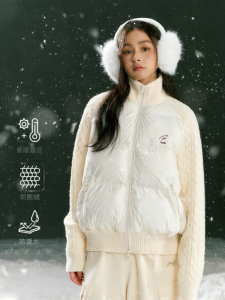 F426 | Asymmetrical Knit Padded Raglan Sleeves Down Jacket