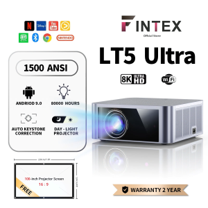 【ระดับสูง】Apexus LT5 Ultra 8K 1500 ANSI 25000Lumens AutoFocus Projector โปรเจคเตอร์ พกพา การป้องกันการสั่น Android 9.0 การอัพเกรดที่ครอบคลุม โปรเจคเตอร์ปรับโฟกัสอัตโนมัติบ้าน/สำนักงาน/สอนใช้โปรเจคเตอร์,เหมาะสำหรับกลางวัน และกลางแจ้ง