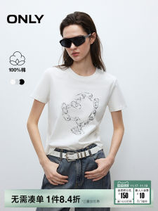 Only2025 Summer New Pure Cotton Breathable Soft Short Sleeve round Neck T-Shirt Womens Citywalk Simple Style Standard Fit T-Shirt