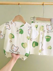 Summer Short Sleeve Childrens Sleepwear Set Cotton Silk Home Clothes for Boys And Girls Air Conditioning Suit Kids Home Clothes