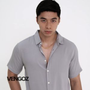 VENGOZ Kemeja Pria Slim Fit - Viscose Light Grey SS