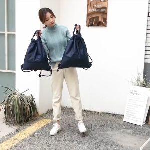 Outdoor Women Men Nylon Black Ultralight Backpack Football Basketball Bag String Drawstring bag