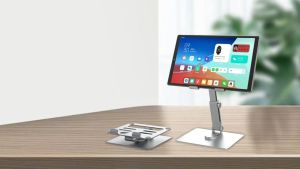 Stand iPad Holder Tablet Aluminium TRIPLEDI TD136 Dudukan Tab Desktop Standing Height Adjustable Folding Rotasi 360 Derajat Lipat POS Meja Kasir
