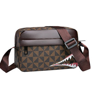 Allover Geometric Print Crossbody Bag for Men Retro Shark Mouth Sling Purse Casual Adjustable Strap Shoulder Bag