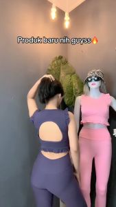 One Set Baju Olahraga Wanita untuk Senam Aerobic Gym Finess Yoga Zumba Pakaian Olahraga Wanita
