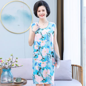 Summer Cotton Silk Sleepwear Womens Sleeveless Vest Large Size Mid-aged And Elderly Can Wear Outdoor Home Clothes Thin Model