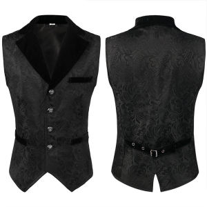 European and American Retro Gothic Style Jacquard Vest Man Host Formal Dress Velvet Stitching Suit Collar Vest Hairstylist Jacket
