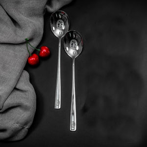 Korean Style Stainless Steel Spoon Long Handle with Lucky Character Home Use High-End Feeling Rice Stirring Spoon Luxury