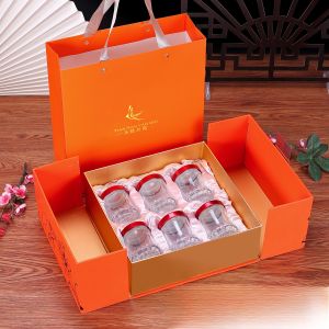 Orange Double Open Ready-To-Eat Swallows Nest Lotus Skirt Bottle Packaging Box High End 6 Bottles Gift Box Food Grade Paper