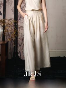 JK&JS | New Chinese Style Wide Leg Pants Loose Fit Linen JKJS Lightweight Oxygen Trousers High Waist Ladies Fashion Spring Season