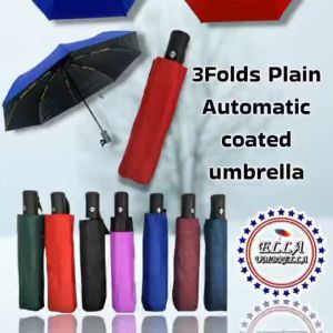 (ELLA SHOP) 3 folds automatic coated plain umbrella