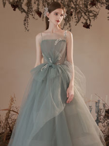 Elegant Green Strapless Evening Gown for Women Hostess Student Adult Ceremony Princess Dress Long Skirt No Sleeve Summer 2024