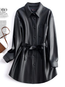 Womens Sheepskin Leather Jacket Mid-Length Genuine Leather Casual Biker Coat Spring New Style Durable Long Sleeve Coat