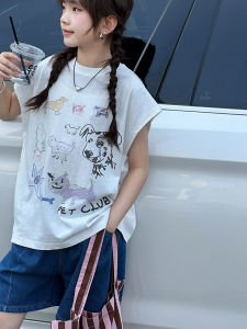 Sweet Fashionable Short Sleeve T-Shirt for Girls Children Summer Korean Style Personality Top Trendy Brand Casual Wear