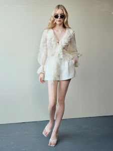 Elegant Lace Embroidery Shirt Womens Fashion Autumn French Gentle Style Sweet Youthful Bow Tie Versatile Shirt