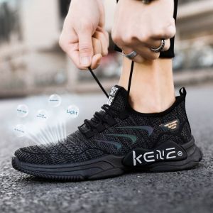 Autumnal Running Sports Shoes Comfortable Lightweight Soft Bottom Fly Knitted Mesh Casual Footwear for Men Large Sizes 45 46 47