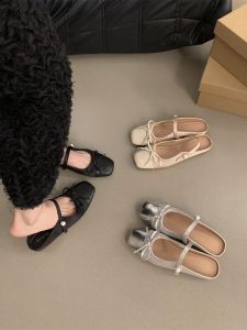 French Style Butterfly Knot Backless Slip-On Womens Shoes Summer 2025 Simple Strap Head Covering Half Slippers