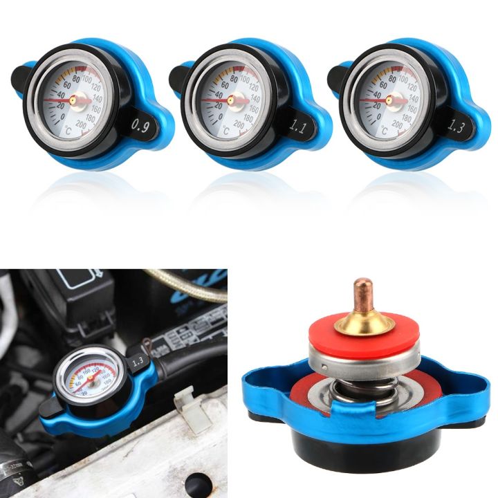 thumbnail interactive-video image 1 of 1.3 Bar Thermostatic Radiator Cap With Temperature Meter - Blue Aluminum Universal Fit 1 of 6