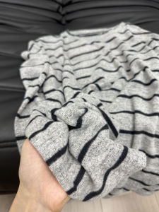 Loose Korean Style Womens Long Sleeve Striped T-Shirt Early Autumn Thin Knitted Base Shirt Breathable Soft Fabric round Neck