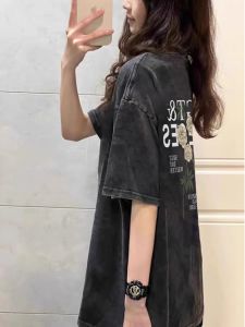 American Street Style Womens Black Short Sleeve T-Shirt Loose Fit Cotton Summer Large Size 300 Pounds Couples Half Sleeve Top