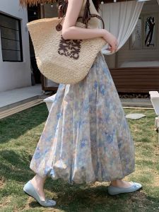 Romantic Floral A-Line Midi Skirt Womens Summer 2025 New Style Unique Beautiful Half-length Skirt Elegant Floral Print Skirt