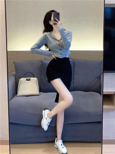 ชุดสองชิ้นสไตล์ฮ่องกงสำหรับผู้หญิง ฤดูใบไม้ร่วงปี 2023 ความยาวปานกลาง หวานและเค็ม ชุดสองชิ้นแฟชั่นสำหรับผู้หญิง