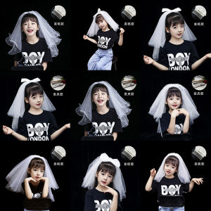 Short Model in White Color Fluffy Veil Super Mori Internet Famous Photo Taking Props Kids Veil Bow Headdress Barrettes