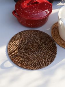 Thảm Bàn Ăn Hình Tròn Tự Nhiên Thủ Công Bằng Tre American Quality Thảm Bàn Ấm Hóa Thảm Trà Thảm Đĩa Thảm Nồi Thảm Bàn