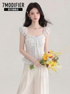 7.Modifier | Áo Blouse Tay Voan Hoa Cổ Nơ Xếp Ly