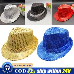 Men Women Jazz Hat Sequins Decorated Stage Dance Performance Party Holiday Hat