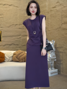 Fashionable Casual Style Short Sleeve Womens Set plus Size Slimming Top And Skirt Two Piece Suit Polyester Fiber round Neck