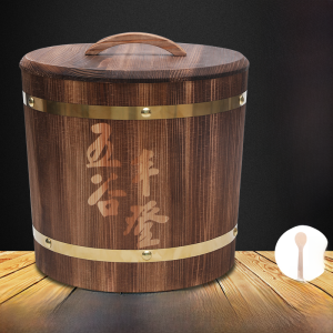 Retro Wooden Rice Tub Home Use Storage Box Moisture Proof Sealed 10kg Vintage Rice Barrel with Lid Kitchen Storage Container